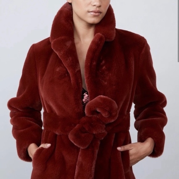 Allen Schwartz Greta Faux Fur Coat Red Size Small NWT - Picture 2 of 16